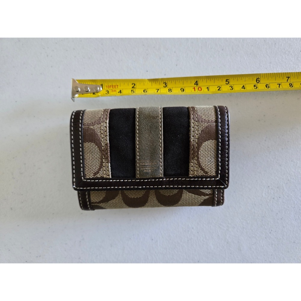 VTG Coach Signature C Monogram Trifold Wallet Brown Leather Suede Stripe Compact - Picture 6 of 8